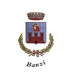 Attuale stemma di Banzi: un castello (Il Camino) e Madonna con Bambino sormontati dalla corona